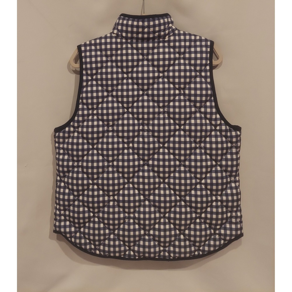 J Crew Womens Navy & White Gingham Quilted Down Full Zip Puffer Vest Size XL - Picture 2 of 10
